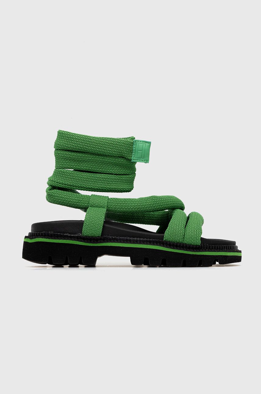 Tommy Jeans sandale CHUNKY SANDAL femei, culoarea verde, cu platforma, EN0EN02073 Tommy Jeans sandale CHUNKY SANDAL femei, culoarea verde, cu platforma, EN0EN02073
