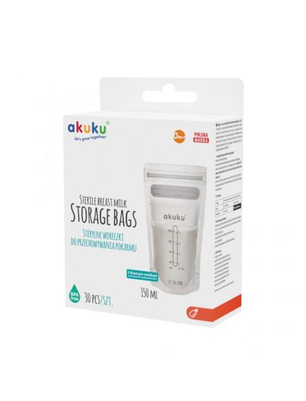 Set 30 pungi sterile Akuku pentru stocarea laptelui matern 150 ml, Engros Set 30 pungi sterile Akuku pentru stocarea laptelui matern 150 ml, Engros