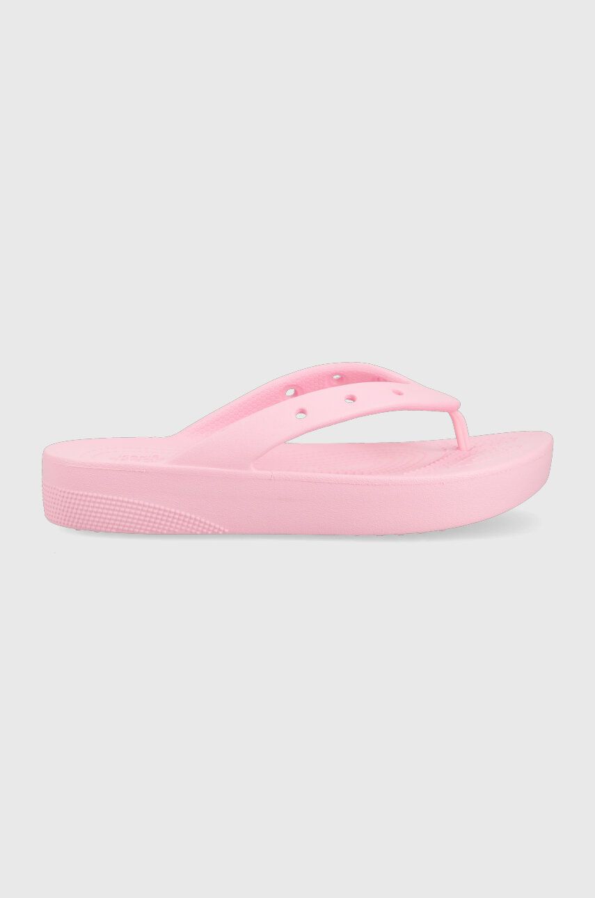 Crocs șlapi Classic Platform Flip femei, culoarea roz, cu platforma, 207714 207714.6S0-6S0 Crocs șlapi Classic Platform Flip femei, culoarea roz, cu platforma, 207714 207714.6S0-6S0