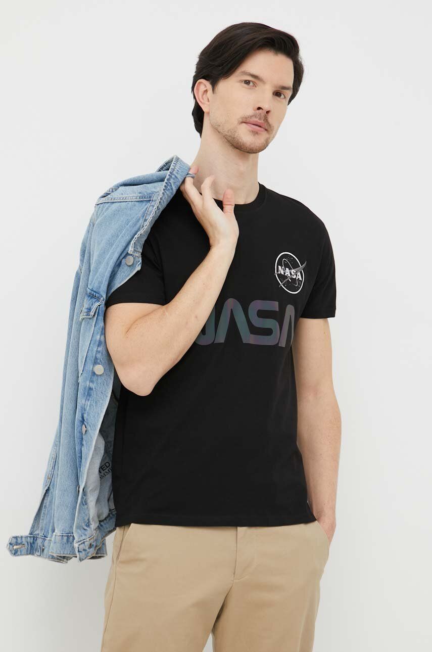 Alpha Industries tricou din bumbac culoarea negru, cu imprimeu 178501RR.03-Black Alpha Industries tricou din bumbac culoarea negru, cu imprimeu 178501RR.03-Black