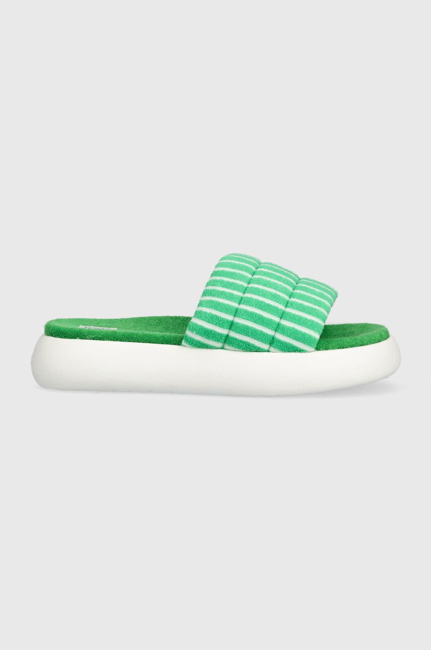 Toms papuci Alpargata Mallow Slide femei, culoarea verde, cu platforma, 10019721 Toms papuci Alpargata Mallow Slide femei, culoarea verde, cu platforma, 10019721