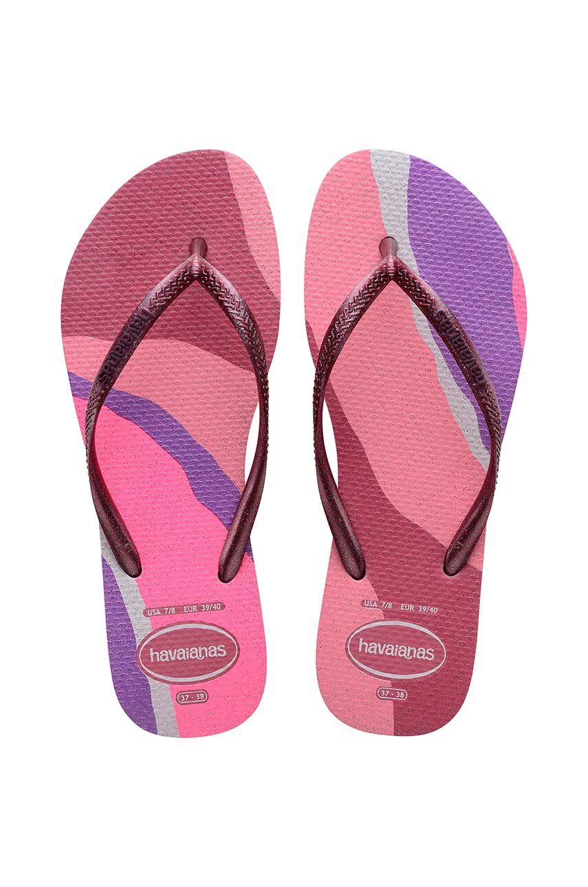Havaianas slapi SLIM PALETTE femei, culoarea roz, cu toc plat, 4145766.1750 Havaianas slapi SLIM PALETTE femei, culoarea roz, cu toc plat, 4145766.1750