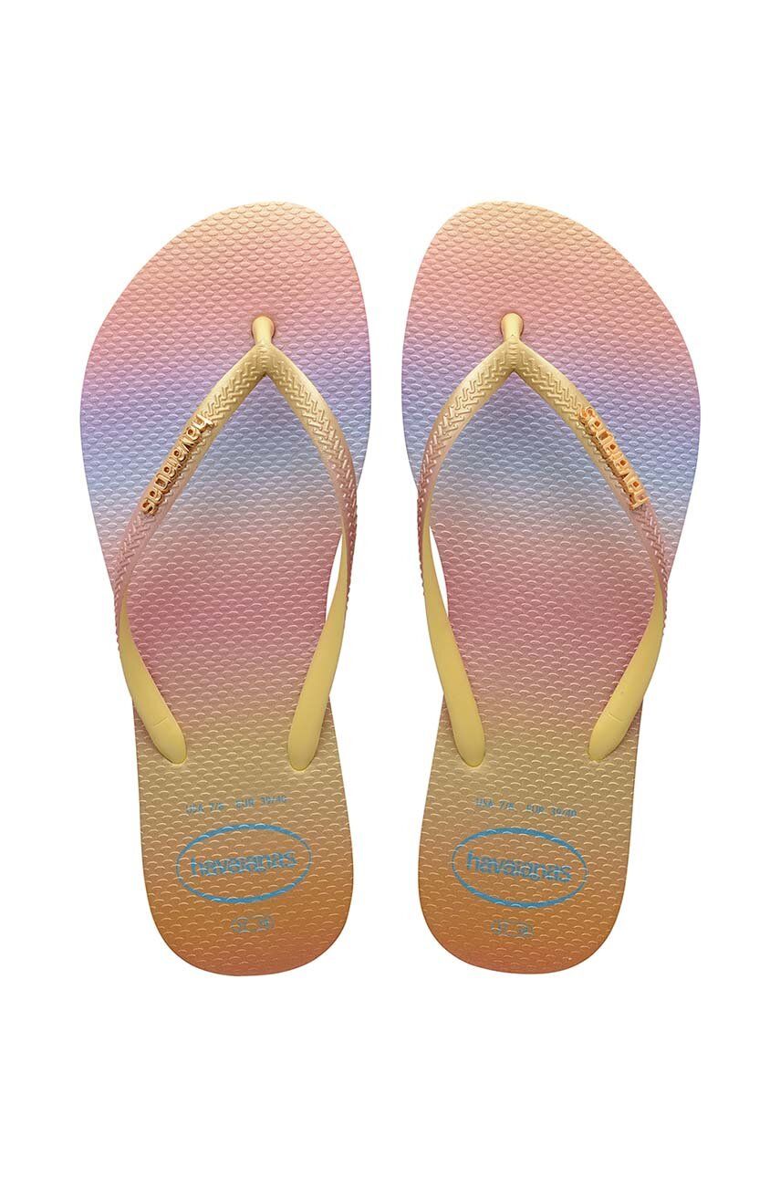 Havaianas slapi SLIM GRADIENT femei, culoarea galben, cu toc plat, 4146908.1732 Havaianas slapi SLIM GRADIENT femei, culoarea galben, cu toc plat, 4146908.1732
