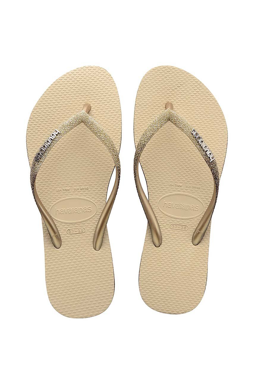Havaianas slapi SLIM SPARKLE II femei, culoarea bej, cu toc plat, 4146093.0154 Havaianas slapi SLIM SPARKLE II femei, culoarea bej, cu toc plat, 4146093.0154
