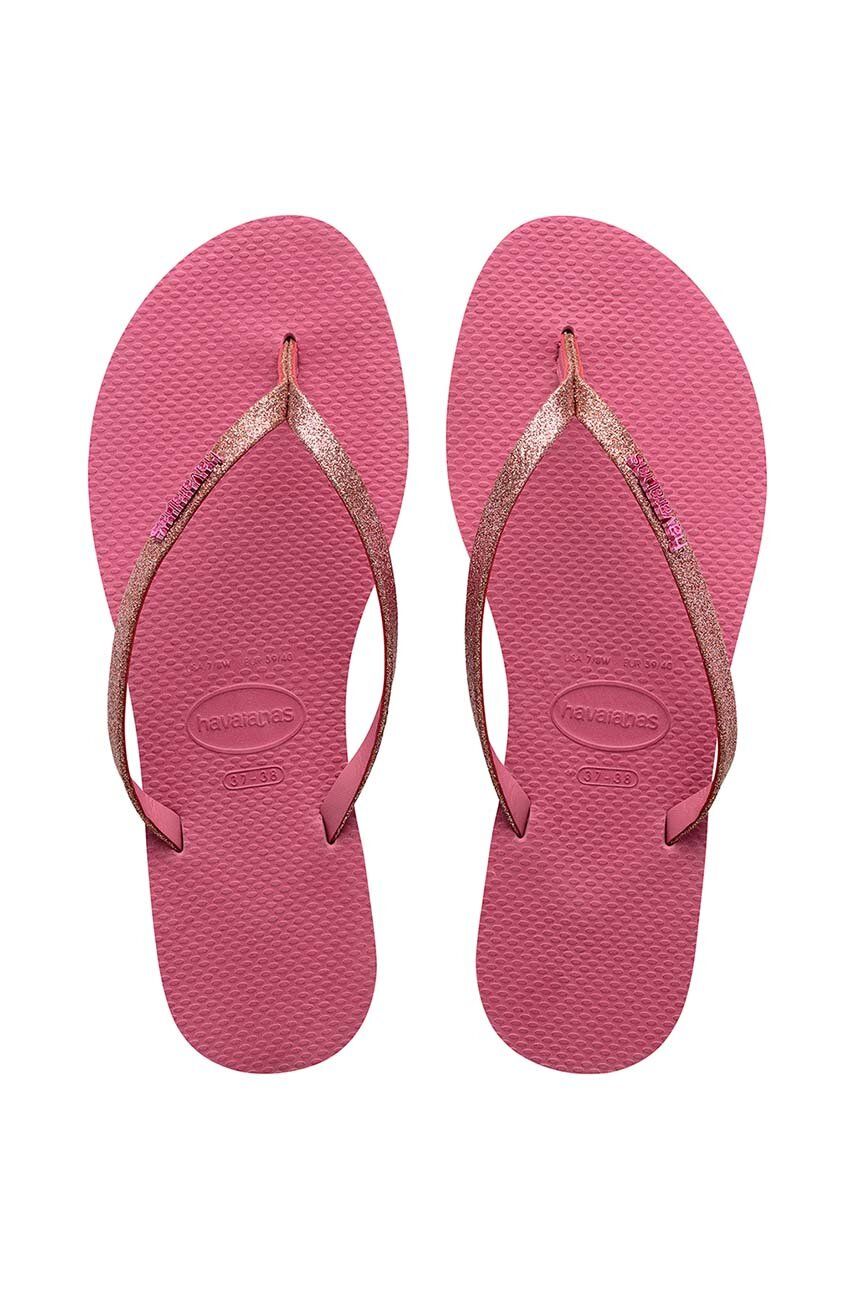 Havaianas slapi YOU GLITTER femei, culoarea roz, cu toc plat, 4148041.1750 Havaianas slapi YOU GLITTER femei, culoarea roz, cu toc plat, 4148041.1750