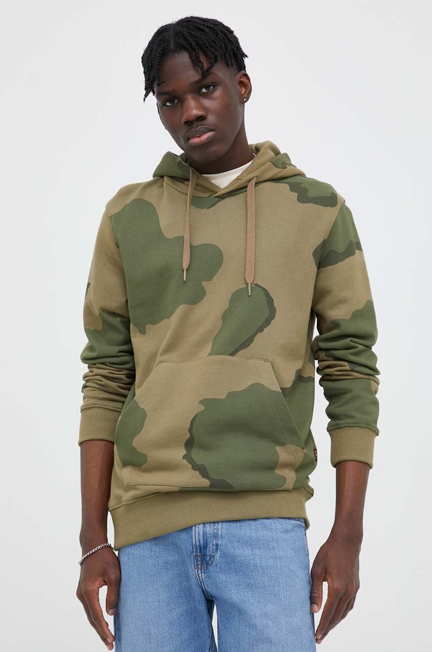 G-Star Raw hanorac de bumbac barbati, culoarea verde, cu glugă, modelator G-Star Raw hanorac de bumbac barbati, culoarea verde, cu glugă, modelator