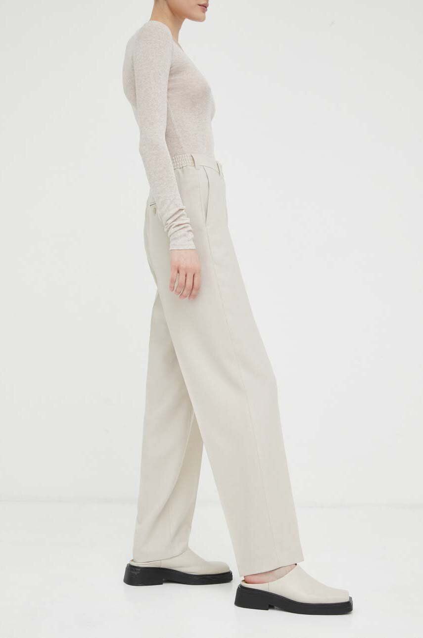 American Vintage pantaloni de lana culoarea bej, drept, high waist American Vintage pantaloni de lana culoarea bej, drept, high waist