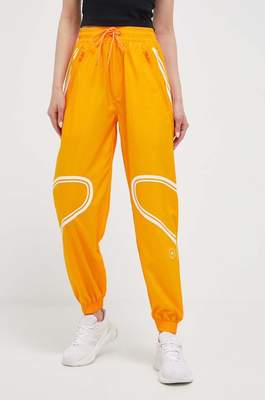 adidas by Stella McCartney pantaloni de antrenament TruePace culoarea portocaliu, cu imprimeu adidas by Stella McCartney pantaloni de antrenament TruePace culoarea portocaliu, cu imprimeu