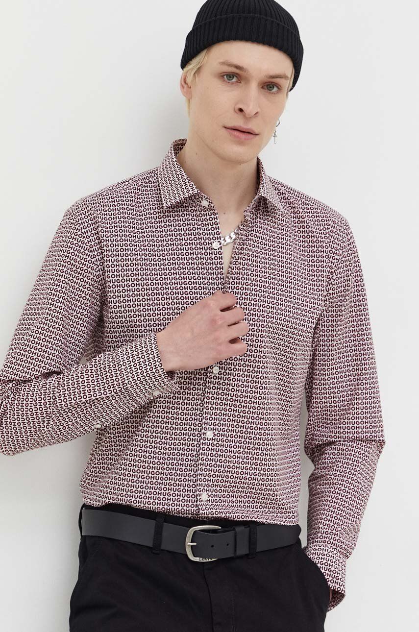 HUGO camasa din bumbac barbati, culoarea alb, cu guler clasic, slim HUGO camasa din bumbac barbati, culoarea alb, cu guler clasic, slim