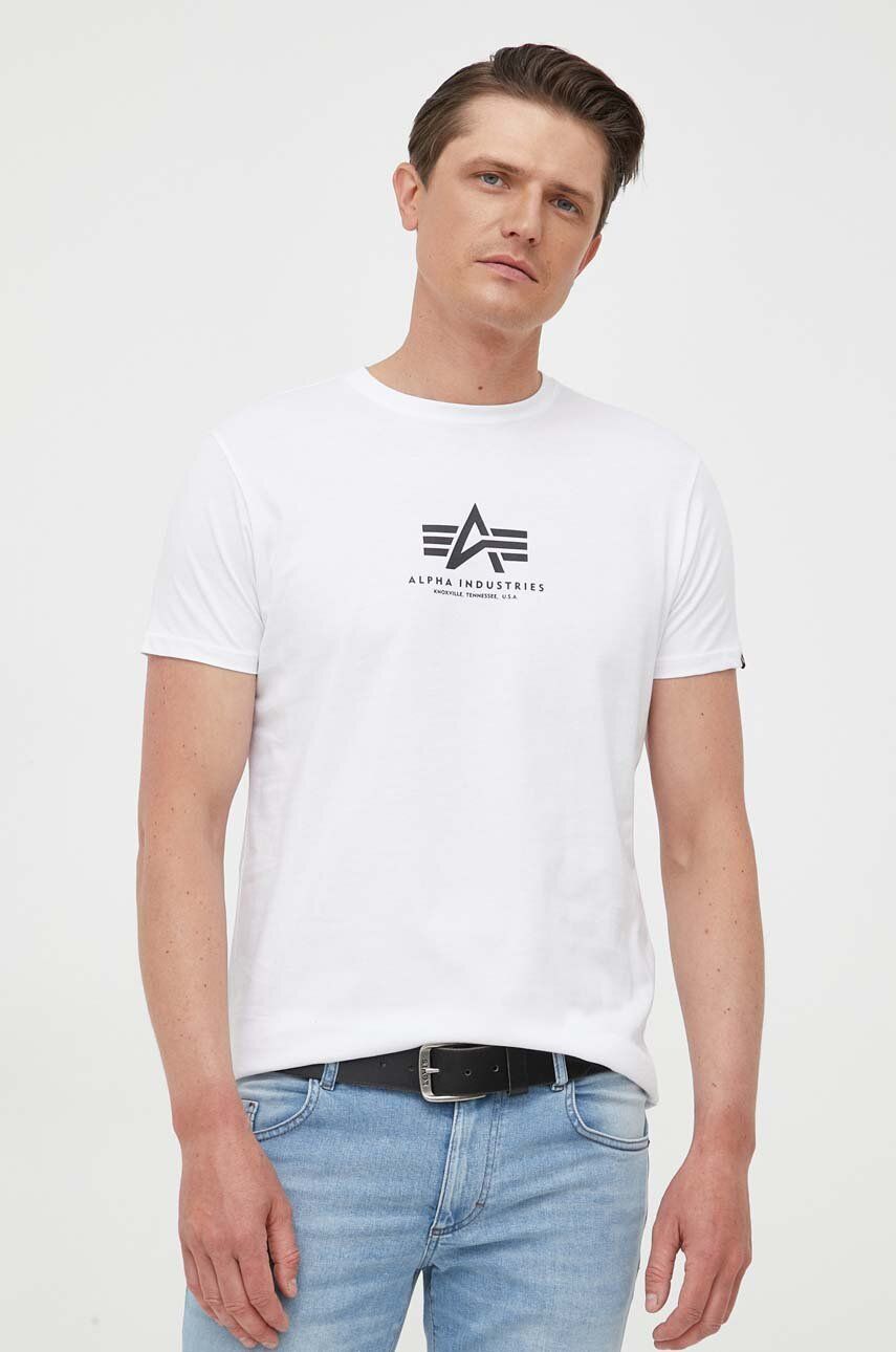 Alpha Industries tricou din bumbac culoarea alb, cu imprimeu 118533.09-White Alpha Industries tricou din bumbac culoarea alb, cu imprimeu 118533.09-White