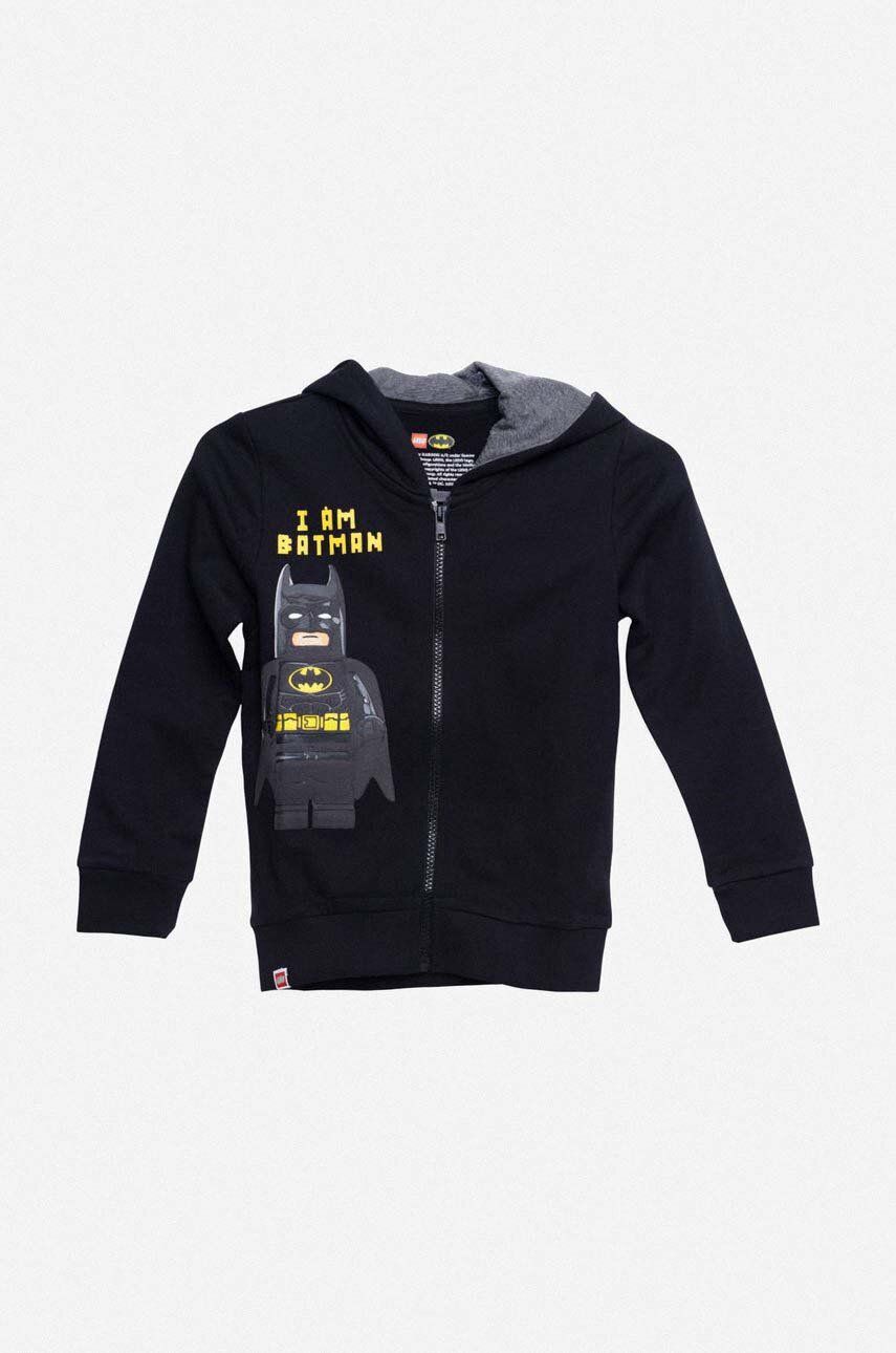 Lego hanorac de bumbac culoarea negru, cu glugă, neted, Bluza Lego Wear Full Zip Hoodie 12010642 995 Lego hanorac de bumbac culoarea negru, cu glugă, neted, Bluza Lego Wear Full Zip Hoodie 12010642 995