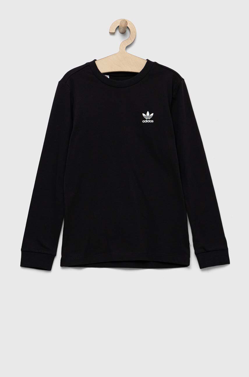 adidas Originals longsleeve din bumbac pentru copii culoarea negru, neted adidas Originals longsleeve din bumbac pentru copii culoarea negru, neted
