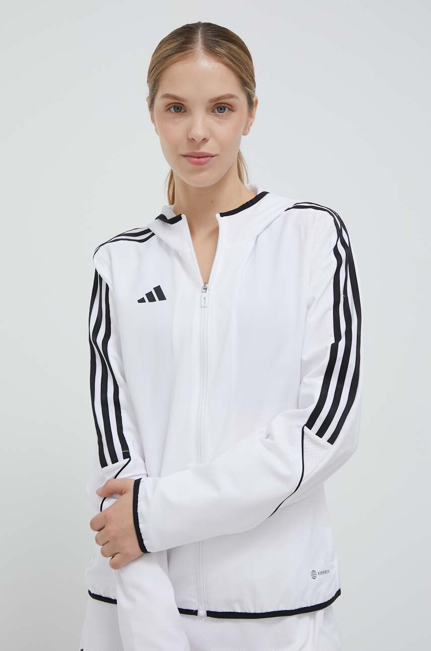 adidas Performance jacheta de antrenament Tiro 23 culoarea alb, de tranziție IA1631 adidas Performance jacheta de antrenament Tiro 23 culoarea alb, de tranziție IA1631