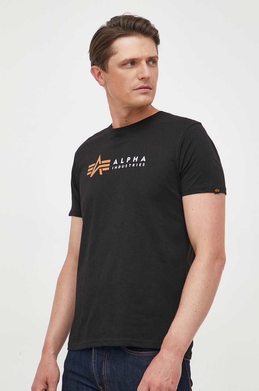 Alpha Industries tricou din bumbac Koszulka Alpha Industries Alpha Label T 118502 03 culoarea negru, cu imprimeu 118502.03-black Alpha Industries tricou din bumbac Koszulka Alpha Industries Alpha Label T 118502 03 culoarea negru, cu imprimeu 118502.03-black