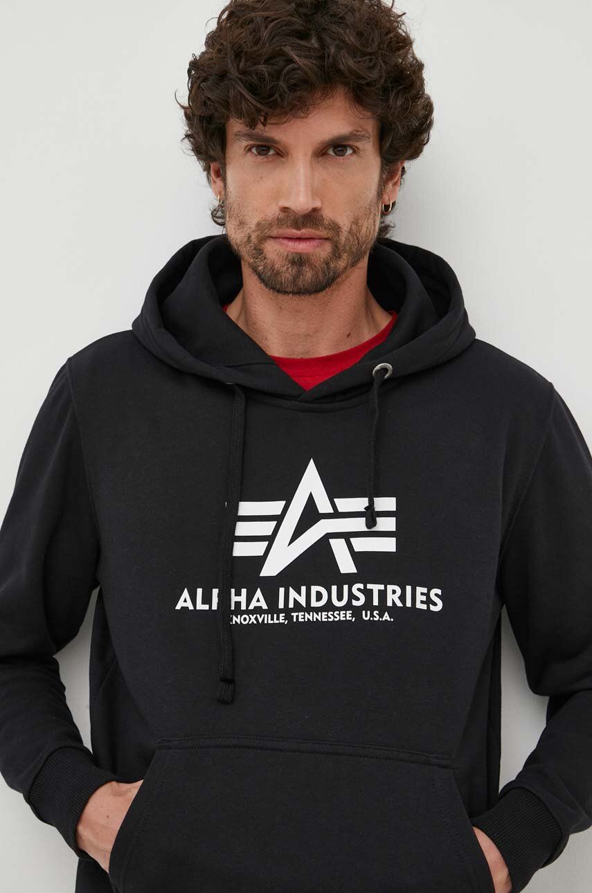 Alpha Industries bluză Basic Hoody bărbați, culoarea negru, cu glugă, cu imprimeu 178312.03-black Alpha Industries bluză Basic Hoody bărbați, culoarea negru, cu glugă, cu imprimeu 178312.03-black