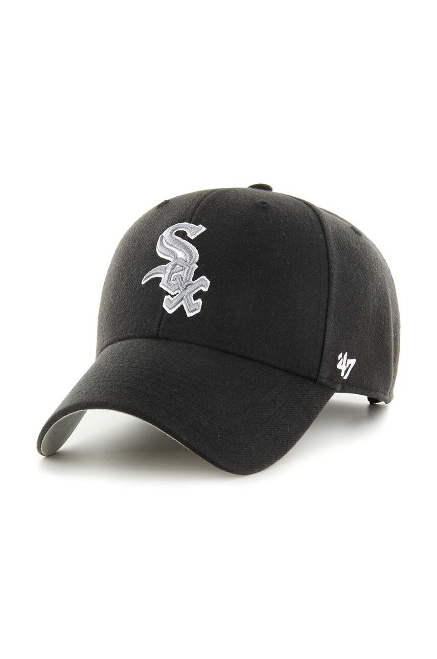 47brand șapcă din amestec de lână MLB Chicago White Sox culoarea negru, cu imprimeu 47brand șapcă din amestec de lână MLB Chicago White Sox culoarea negru, cu imprimeu