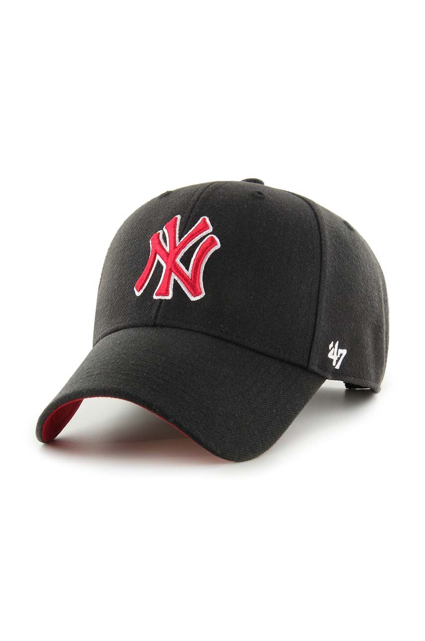 47brand șapcă din amestec de lână MLB New York Yankees culoarea negru, cu imprimeu 47brand șapcă din amestec de lână MLB New York Yankees culoarea negru, cu imprimeu