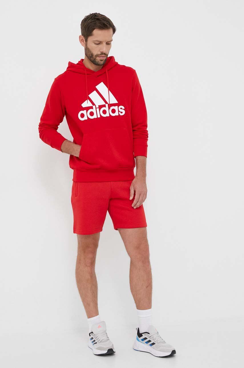 adidas hanorac de bumbac bărbați, culoarea roșu, cu glugă, cu imprimeu IC9365 adidas hanorac de bumbac bărbați, culoarea roșu, cu glugă, cu imprimeu IC9365