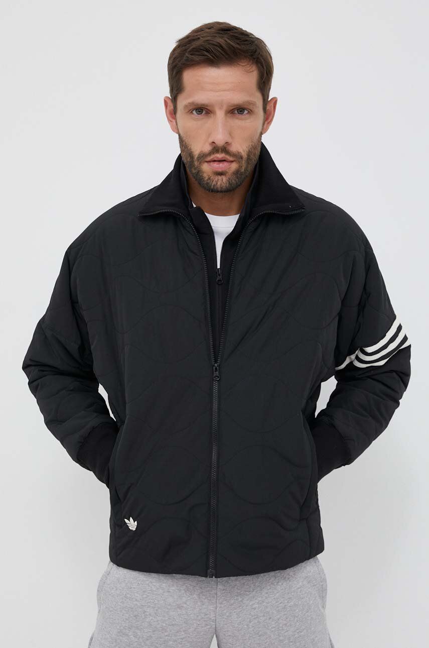 adidas Originals geacă bărbați, culoarea negru, de tranziție, oversize adidas Originals geacă bărbați, culoarea negru, de tranziție, oversize