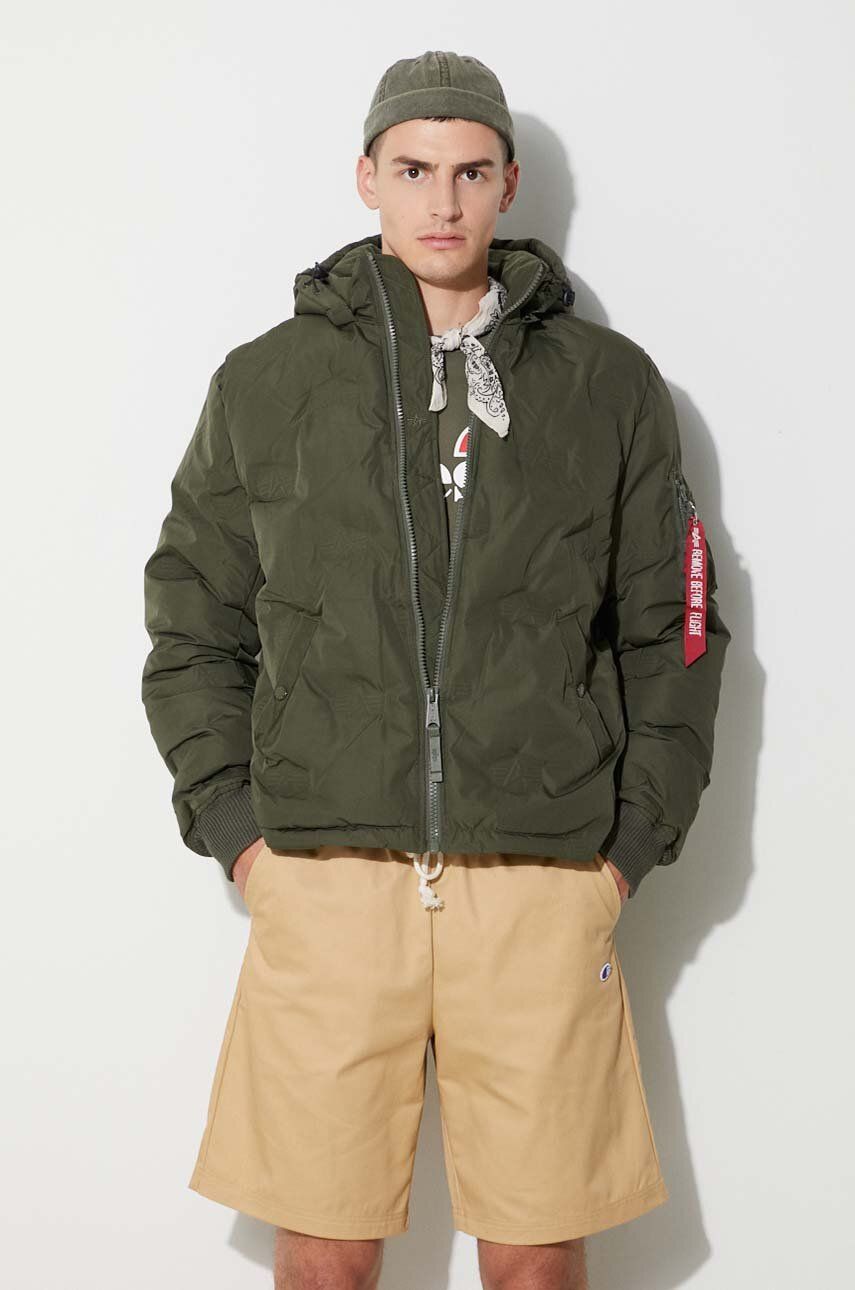 Alpha Industries geacă Logo Puffer bărbați, culoarea verde, de iarnă 108107.142-green Alpha Industries geacă Logo Puffer bărbați, culoarea verde, de iarnă 108107.142-green