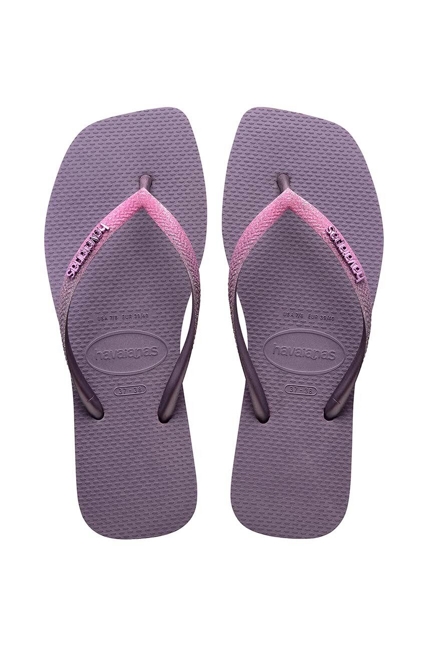 Havaianas slapi SQUARE GLITTER femei, culoarea violet, cu toc plat, 4148102.1780 Havaianas slapi SQUARE GLITTER femei, culoarea violet, cu toc plat, 4148102.1780