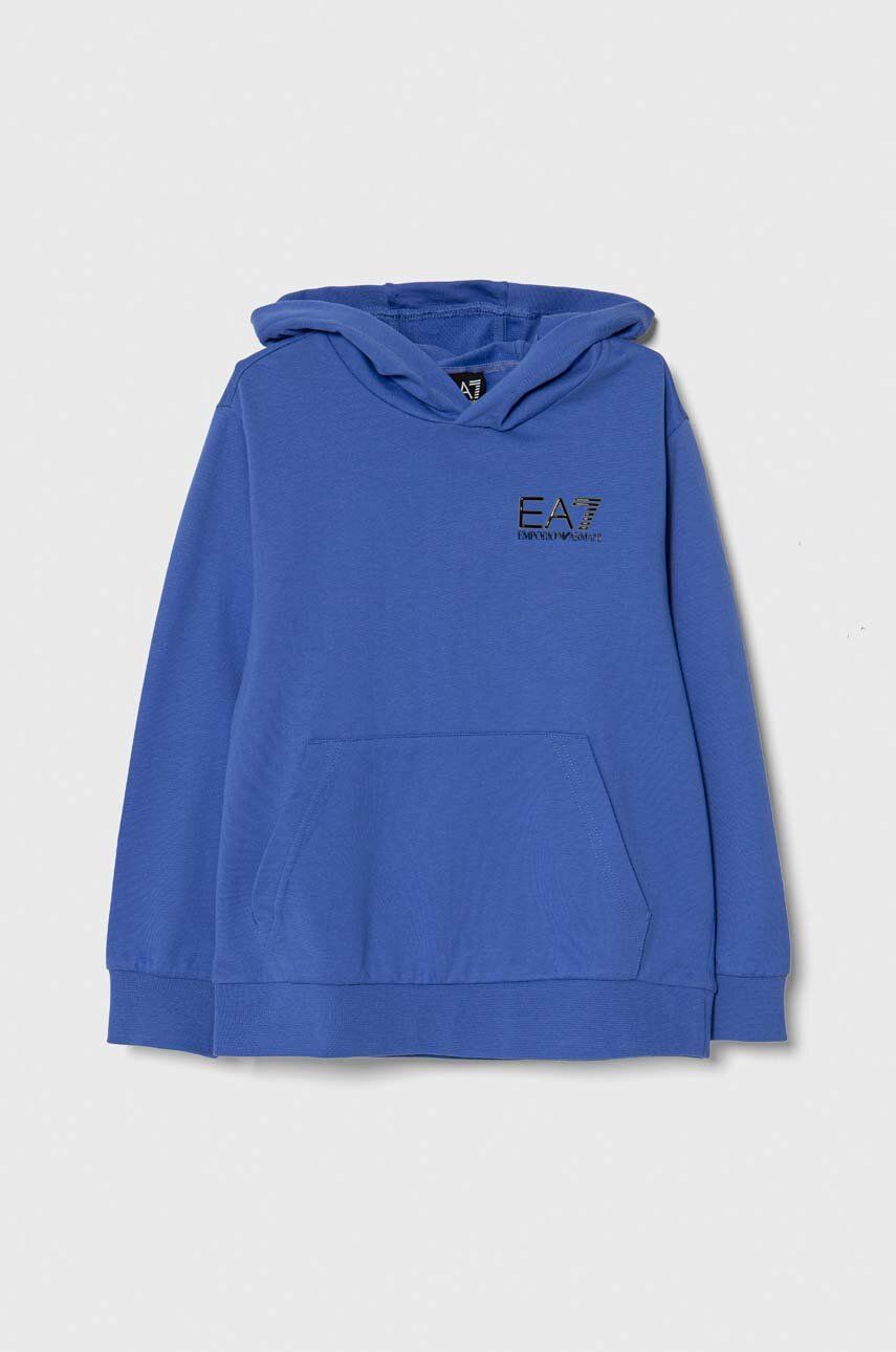 EA7 Emporio Armani hanorac de bumbac pentru copii cu glugă, cu imprimeu EA7 Emporio Armani hanorac de bumbac pentru copii cu glugă, cu imprimeu