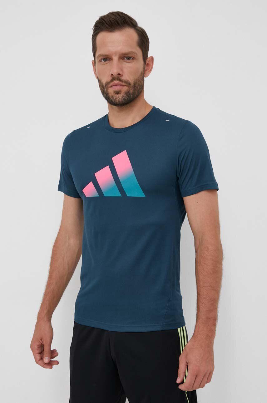 adidas Performance tricou de alergare Run Icons culoarea turcoaz, cu imprimeu adidas Performance tricou de alergare Run Icons culoarea turcoaz, cu imprimeu