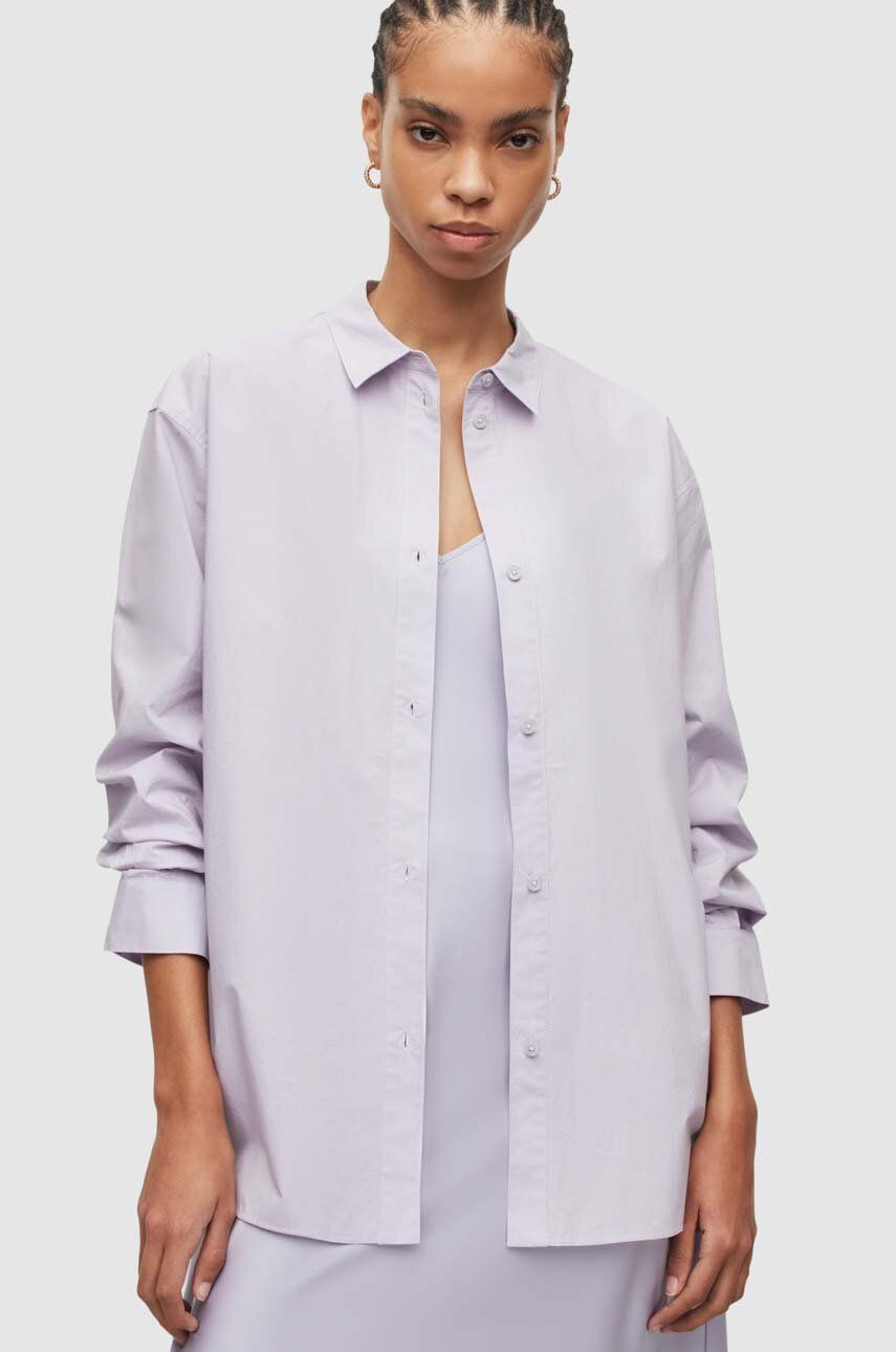 AllSaints camasa din bumbac Sasha femei, culoarea violet, cu guler clasic, relaxed AllSaints camasa din bumbac Sasha femei, culoarea violet, cu guler clasic, relaxed