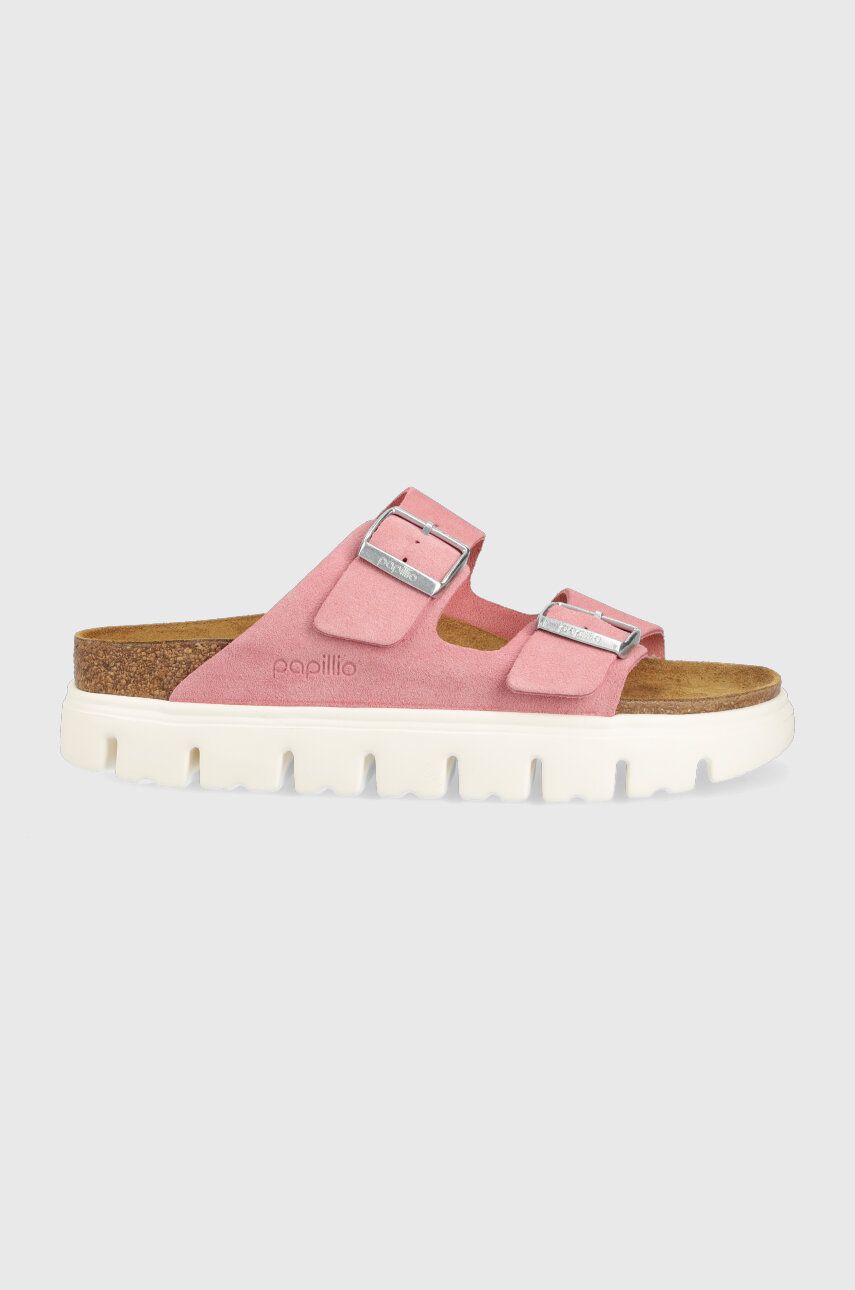 Birkenstock papuci din piele BIRKENSTOCK X PAPILLIO Arizona Chunky femei, culoarea roz, 1025291 Birkenstock papuci din piele BIRKENSTOCK X PAPILLIO Arizona Chunky femei, culoarea roz, 1025291