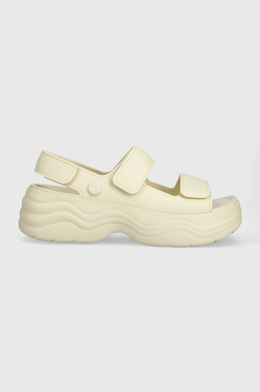 Crocs sandale Skyline Slide femei, culoarea bej, cu platforma, 208183 Crocs sandale Skyline Slide femei, culoarea bej, cu platforma, 208183