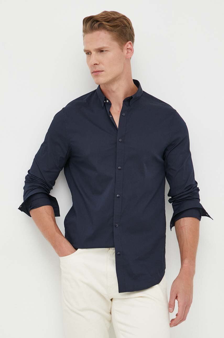Armani Exchange camasa barbati, culoarea albastru marin, cu guler button-down, slim Armani Exchange camasa barbati, culoarea albastru marin, cu guler button-down, slim