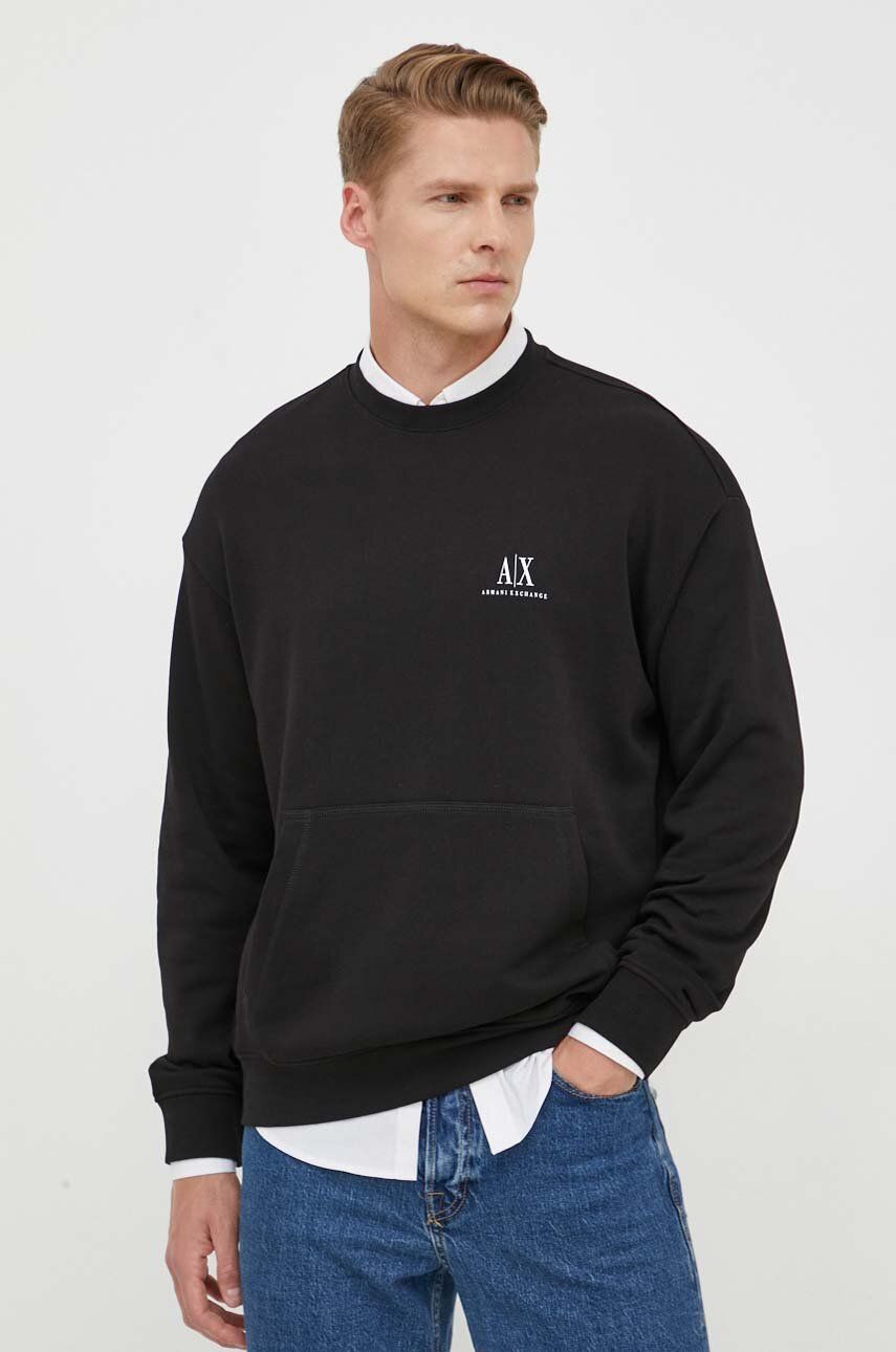 Armani Exchange hanorac de bumbac barbati, culoarea negru, cu imprimeu Armani Exchange hanorac de bumbac barbati, culoarea negru, cu imprimeu