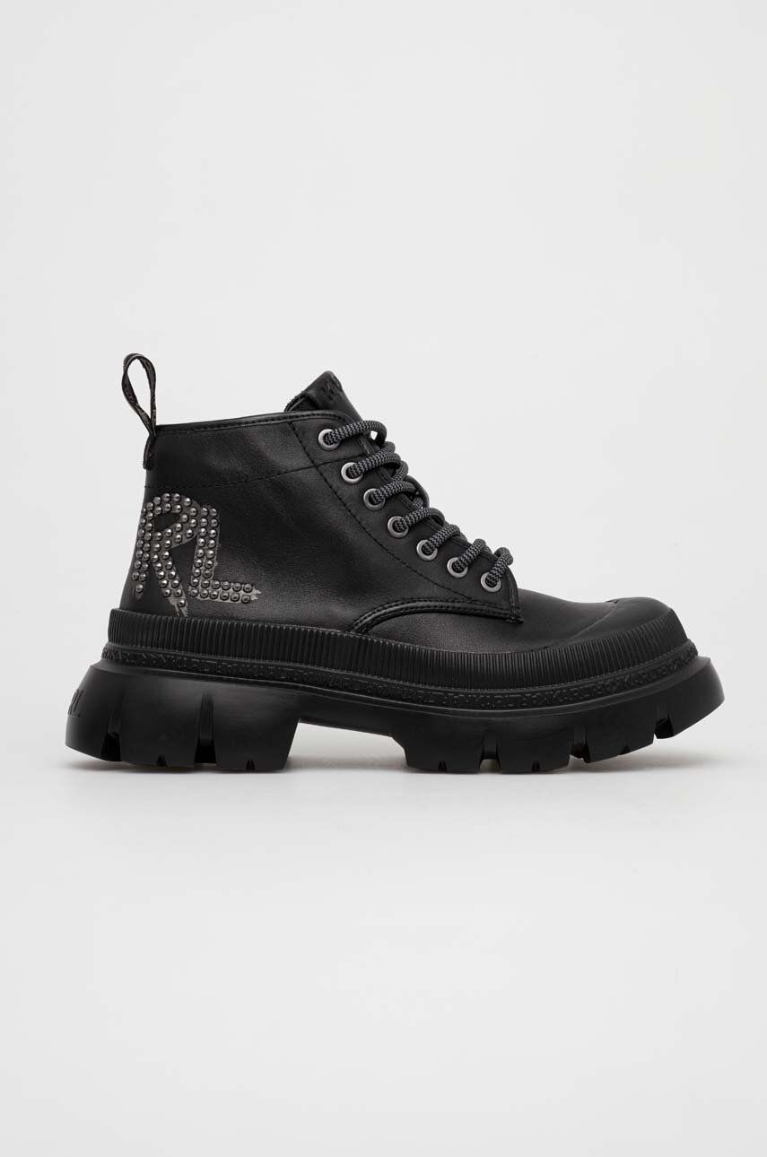 Karl Lagerfeld bocanci de piele TREKKA MAX femei, culoarea negru, cu platforma, KL43540 Karl Lagerfeld bocanci de piele TREKKA MAX femei, culoarea negru, cu platforma, KL43540