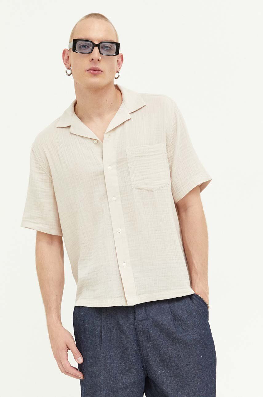 Abercrombie & Fitch camasa din bumbac barbati, culoarea bej, regular Abercrombie & Fitch camasa din bumbac barbati, culoarea bej, regular