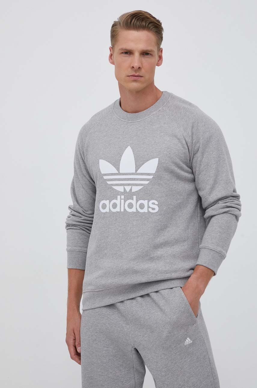 adidas Originals hanorac de bumbac barbati, culoarea gri, cu imprimeu adidas Originals hanorac de bumbac barbati, culoarea gri, cu imprimeu