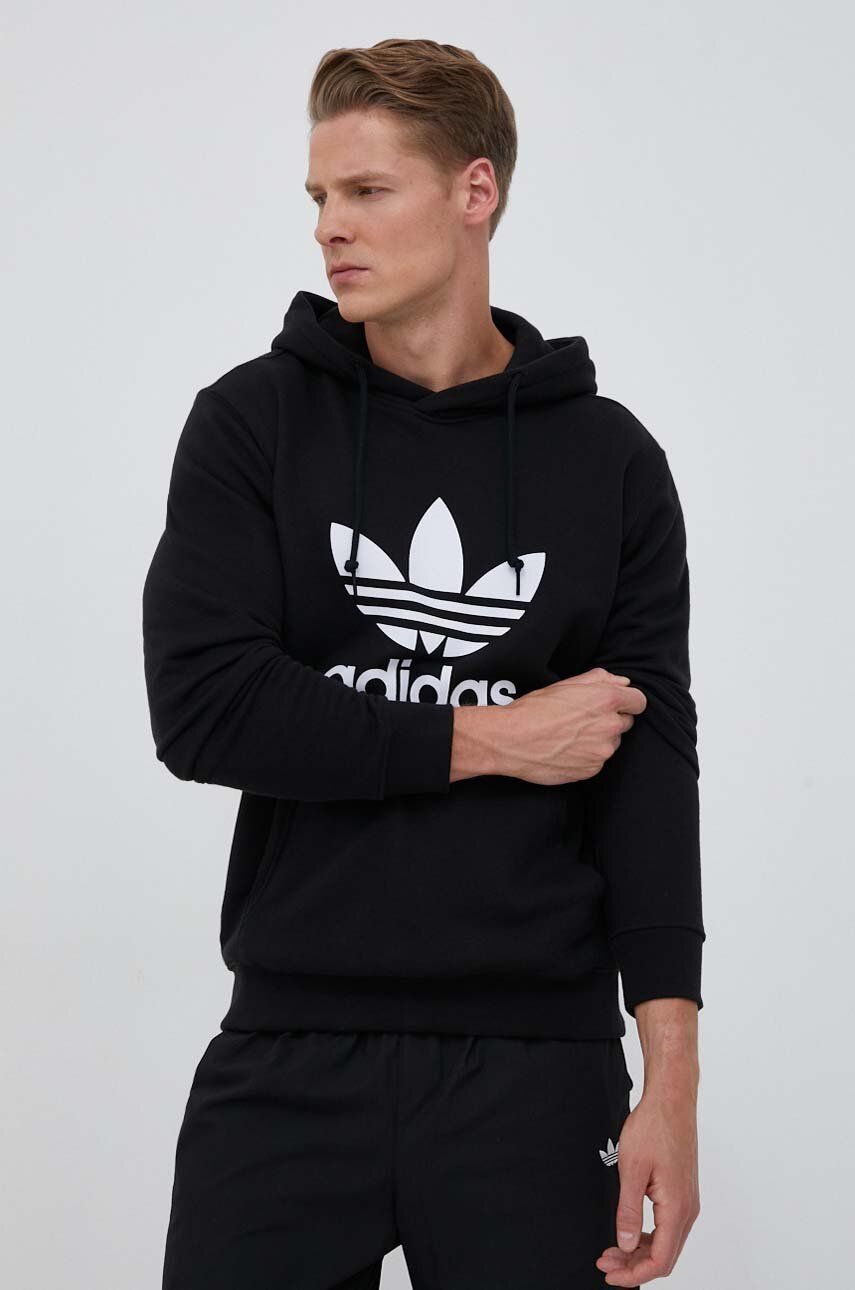 adidas Originals hanorac de bumbac Classics Trefoil Hoodie bărbați, culoarea negru, cu glugă, cu imprimeu IM4489 adidas Originals hanorac de bumbac Classics Trefoil Hoodie bărbați, culoarea negru, cu glugă, cu imprimeu IM4489