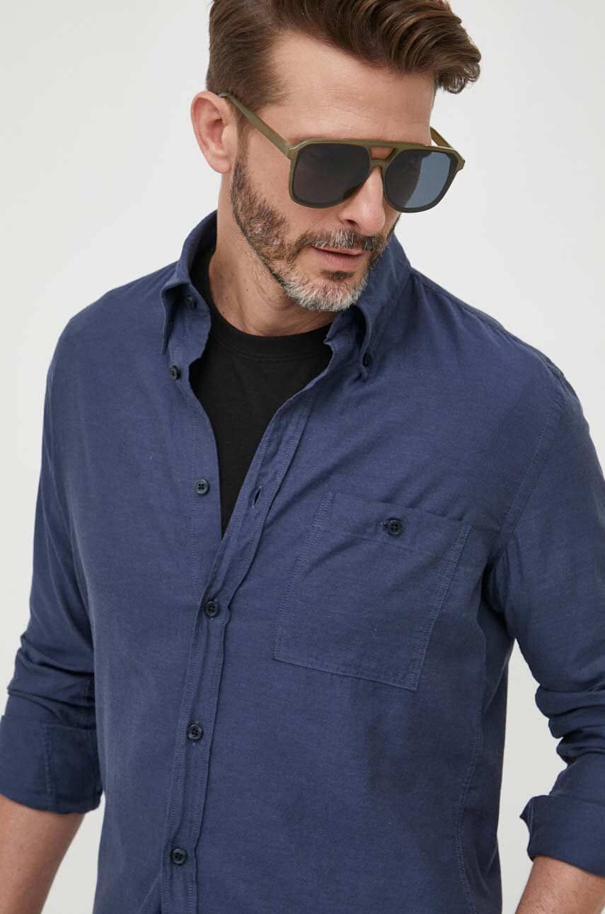 BOSS camasa din bumbac barbati, culoarea albastru marin, cu guler button-down, slim BOSS camasa din bumbac barbati, culoarea albastru marin, cu guler button-down, slim