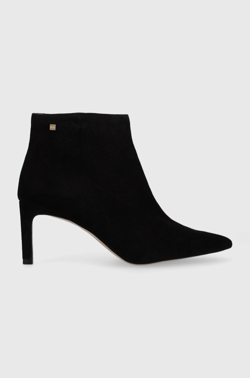 BOSS cizme din piele intoarsa Janet Bootie 70-S femei, culoarea negru, cu toc cui, 50498739 BOSS cizme din piele intoarsa Janet Bootie 70-S femei, culoarea negru, cu toc cui, 50498739
