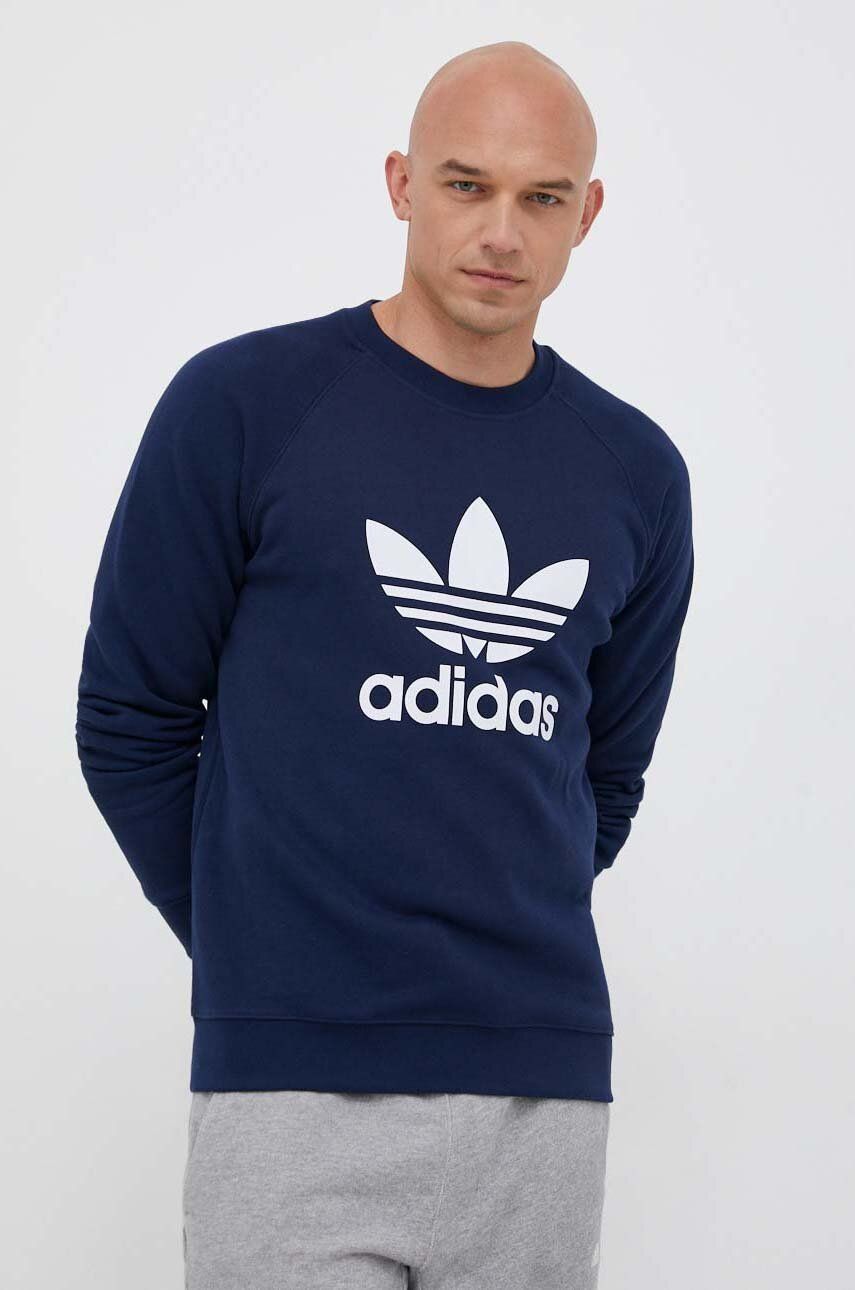 adidas Originals hanorac de bumbac barbati, culoarea albastru marin, cu imprimeu adidas Originals hanorac de bumbac barbati, culoarea albastru marin, cu imprimeu