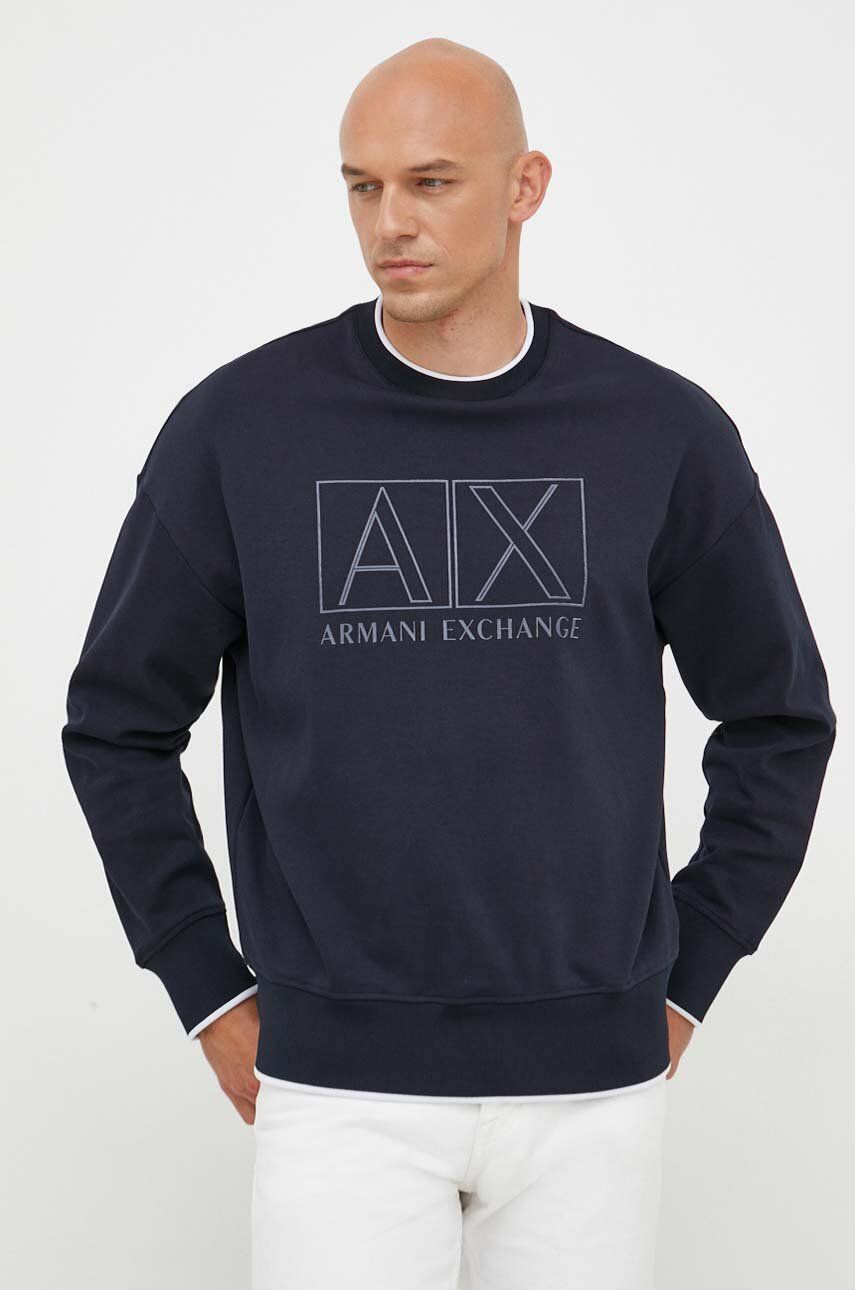 Armani Exchange bluza barbati, culoarea albastru marin, cu imprimeu Armani Exchange bluza barbati, culoarea albastru marin, cu imprimeu