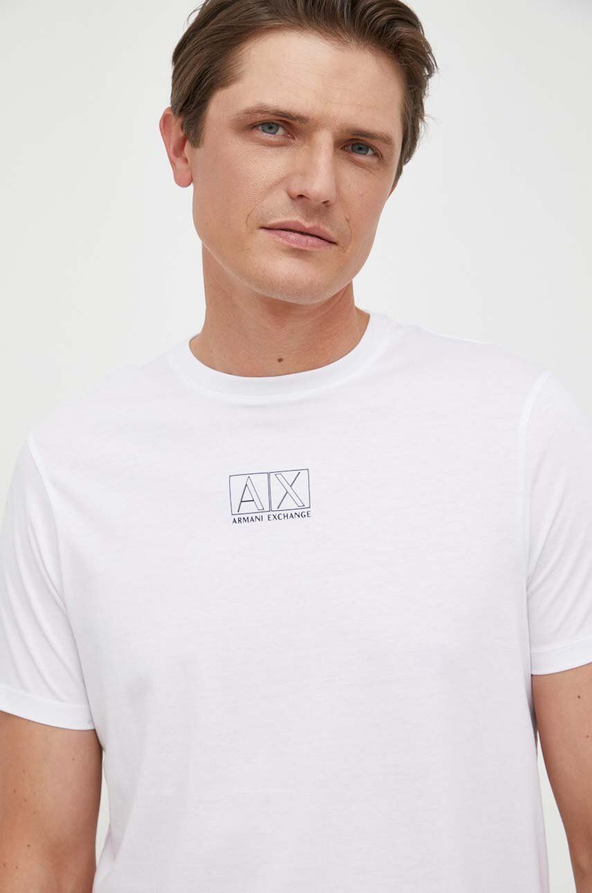 Armani Exchange tricou din bumbac culoarea alb, cu imprimeu Armani Exchange tricou din bumbac culoarea alb, cu imprimeu