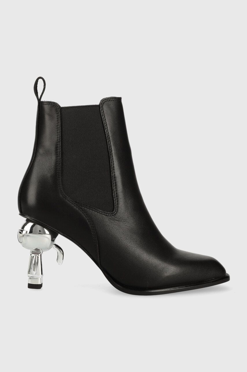 Karl Lagerfeld ghete chelsea de piele IKON HEEL femei, culoarea negru, cu toc drept, KL39060 Karl Lagerfeld ghete chelsea de piele IKON HEEL femei, culoarea negru, cu toc drept, KL39060