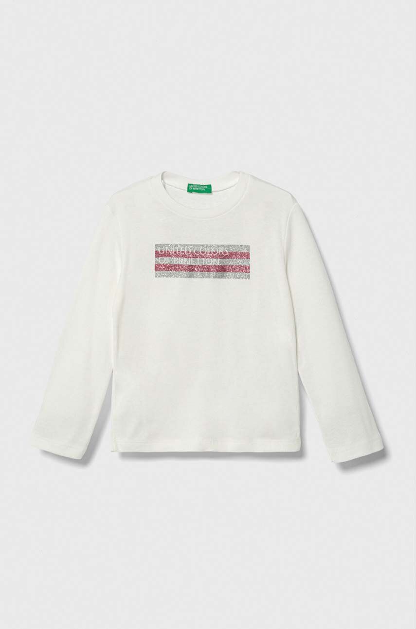United Colors of Benetton longsleeve din bumbac pentru copii culoarea alb United Colors of Benetton longsleeve din bumbac pentru copii culoarea alb