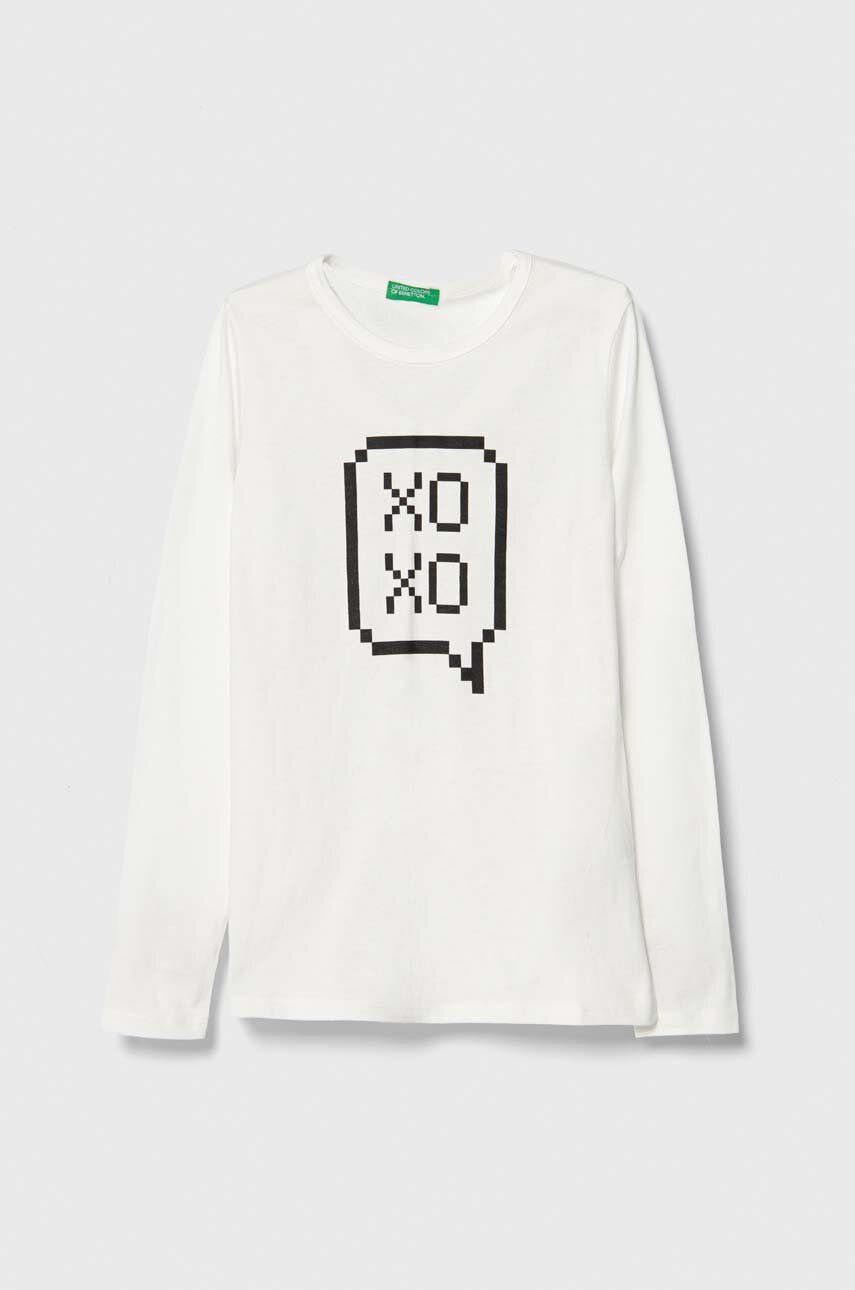 United Colors of Benetton longsleeve din bumbac pentru copii culoarea alb United Colors of Benetton longsleeve din bumbac pentru copii culoarea alb
