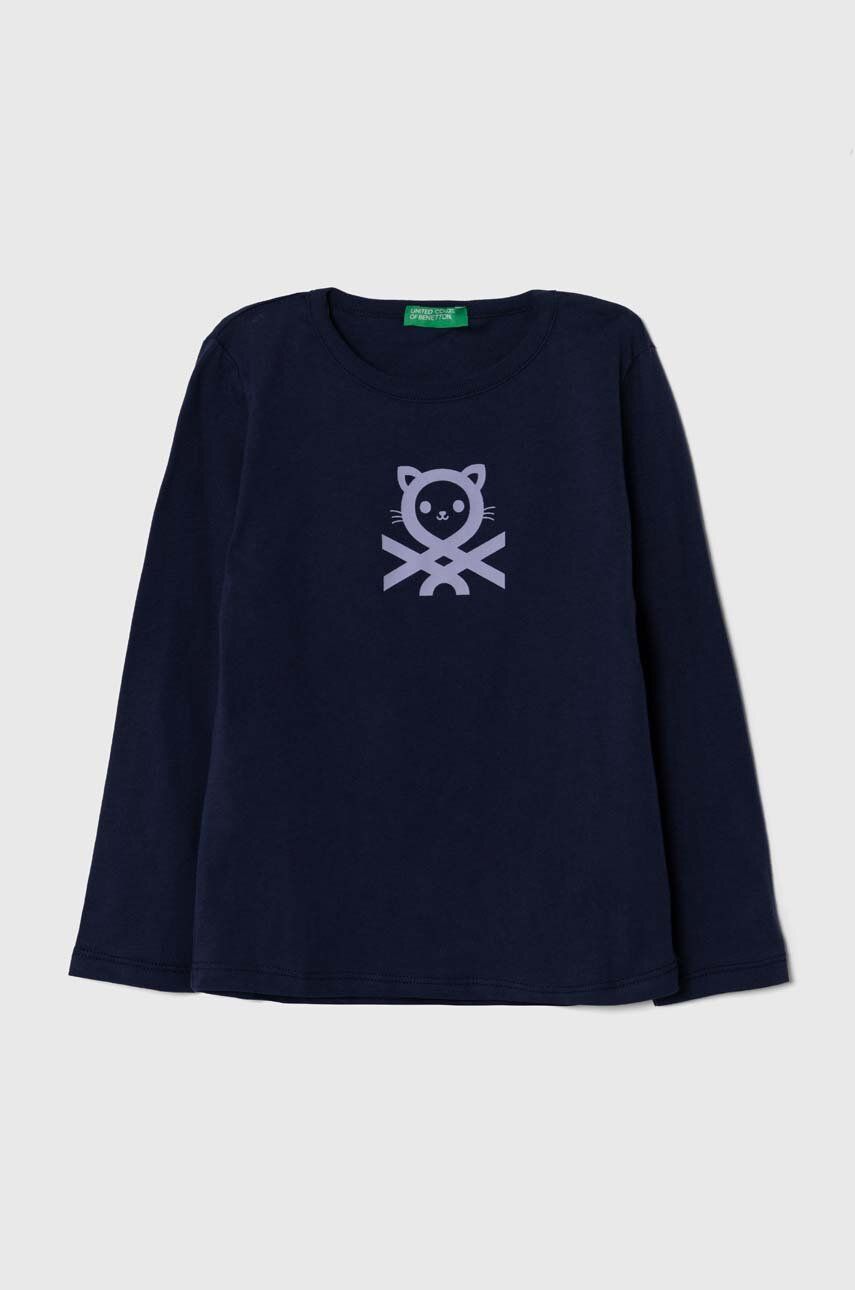 United Colors of Benetton longsleeve din bumbac pentru copii culoarea albastru marin United Colors of Benetton longsleeve din bumbac pentru copii culoarea albastru marin