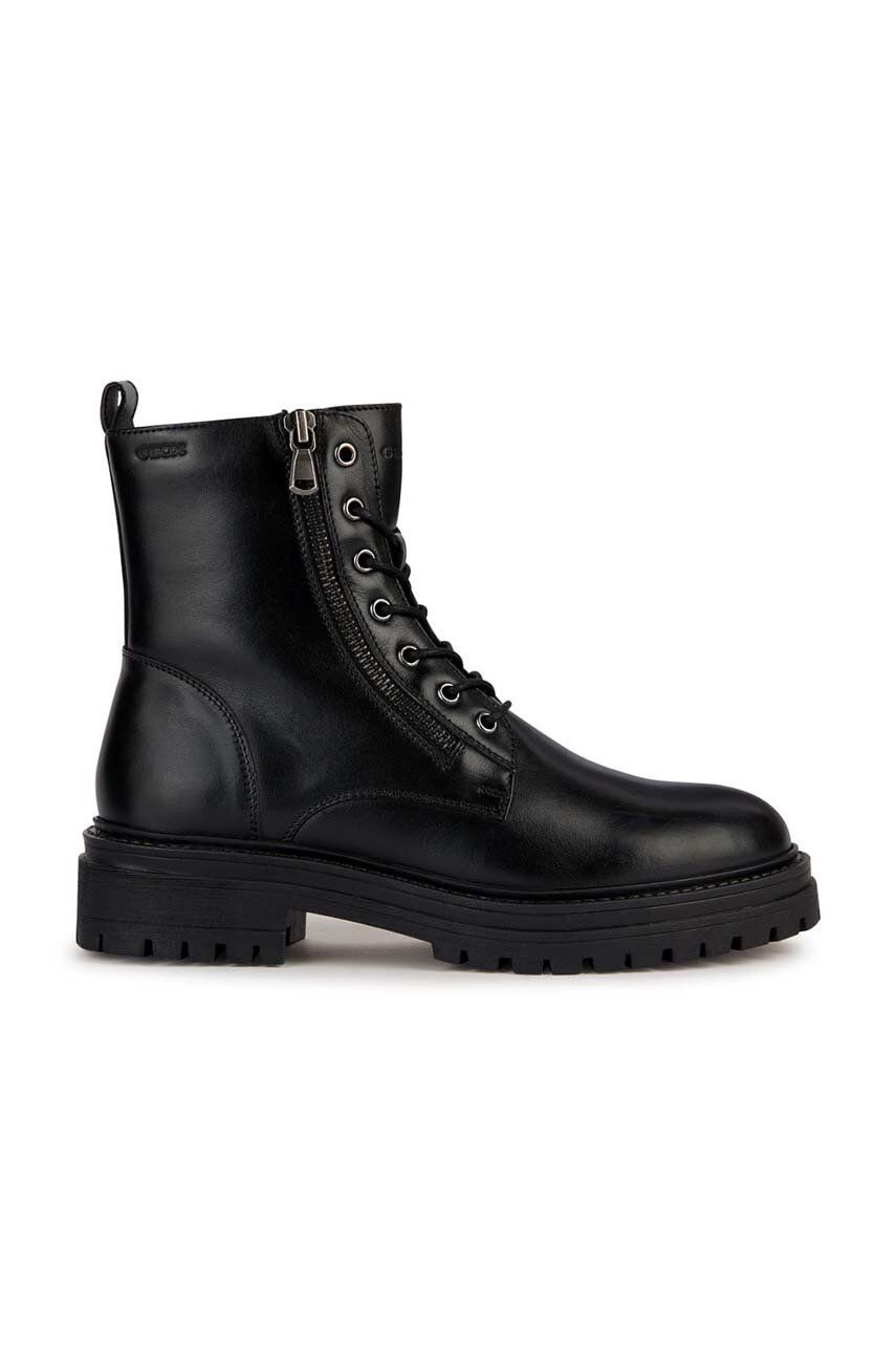 Geox bocanci de piele D IRIDEA K femei, culoarea negru, cu toc plat, D36HRK 00043 C9999 Geox bocanci de piele D IRIDEA K femei, culoarea negru, cu toc plat, D36HRK 00043 C9999