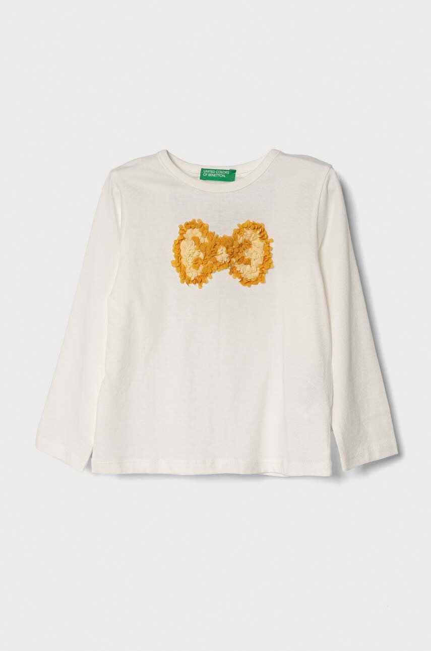 United Colors of Benetton longsleeve din bumbac pentru copii culoarea alb United Colors of Benetton longsleeve din bumbac pentru copii culoarea alb