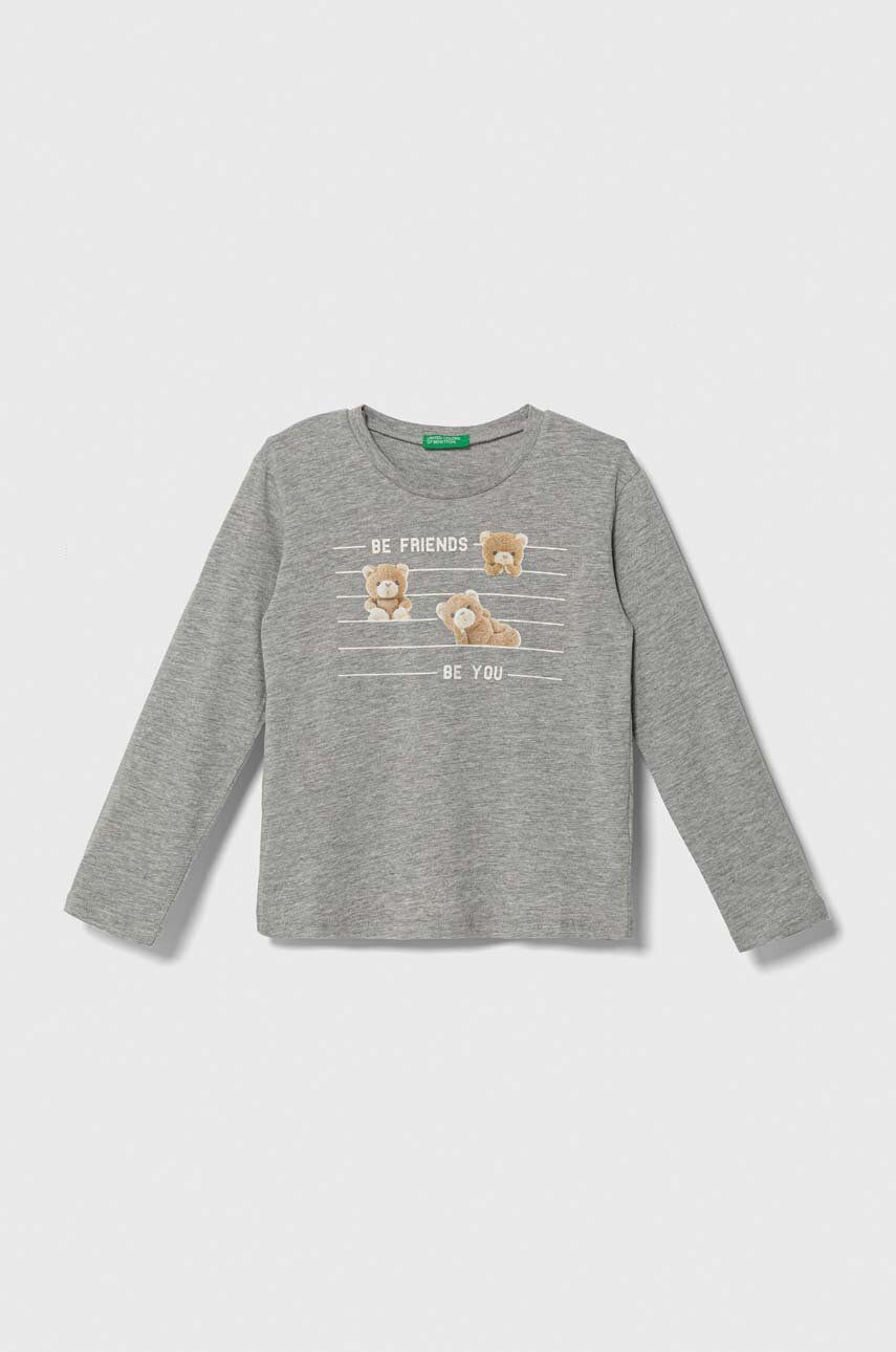 United Colors of Benetton longsleeve din bumbac pentru copii culoarea gri United Colors of Benetton longsleeve din bumbac pentru copii culoarea gri