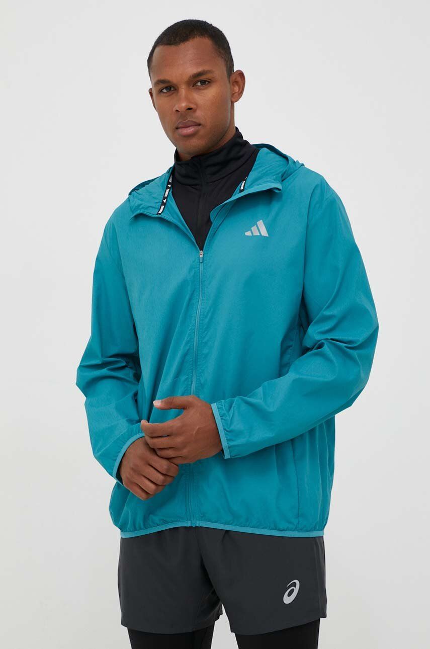 adidas Performance windbreaker Run It culoarea turcoaz, de tranzitie, oversize adidas Performance windbreaker Run It culoarea turcoaz, de tranzitie, oversize