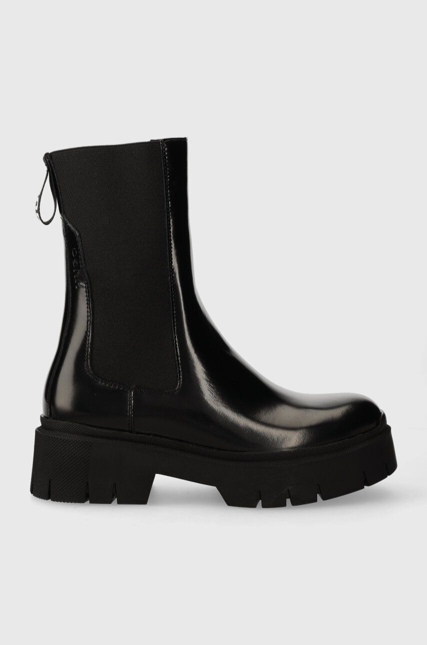 HUGO ghete chelsea de piele Kris femei, culoarea negru, cu toc plat, 50498103 HUGO ghete chelsea de piele Kris femei, culoarea negru, cu toc plat, 50498103